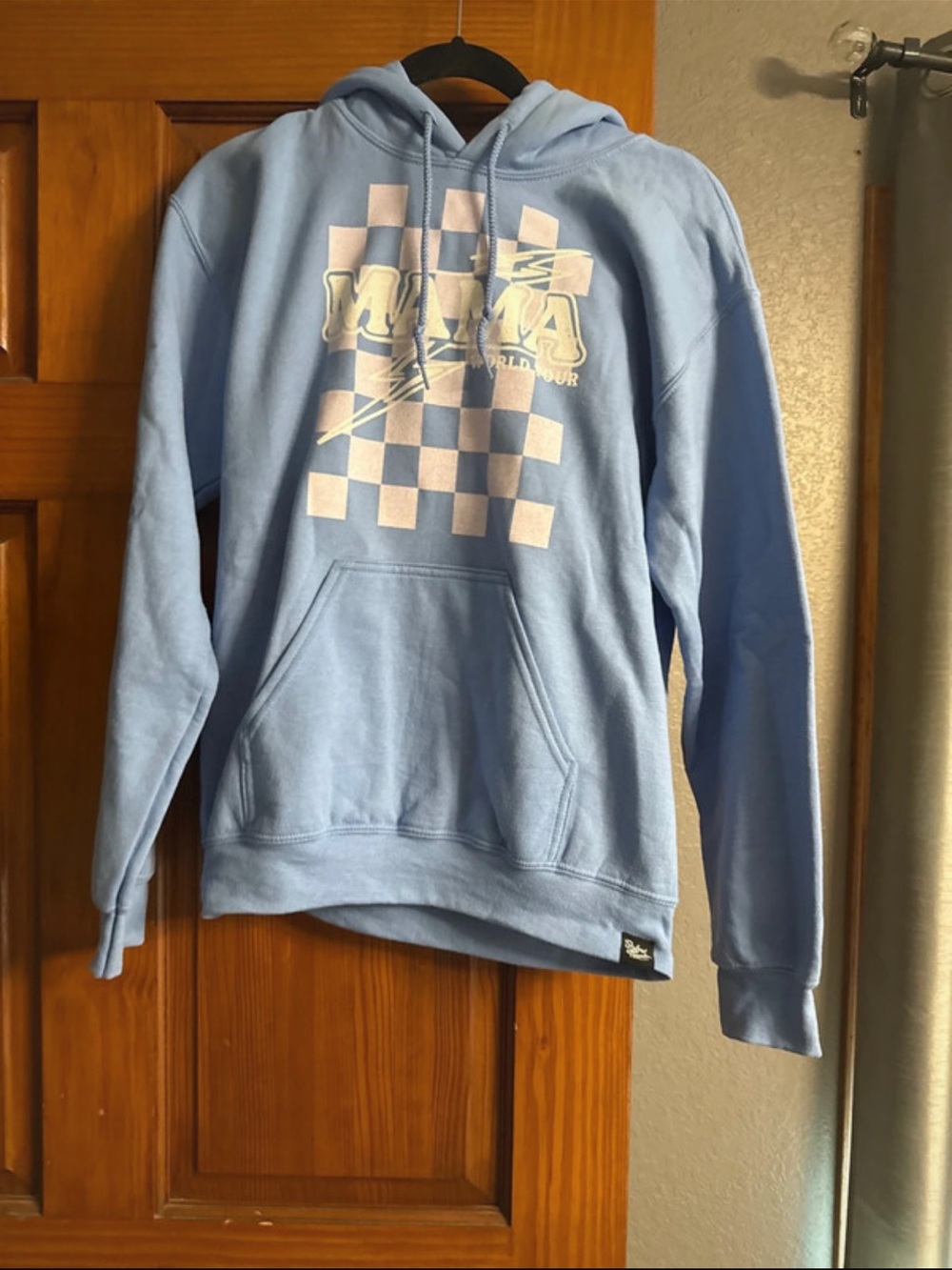 Light Blue Check Graphic Hoodie -MaMa World Tour